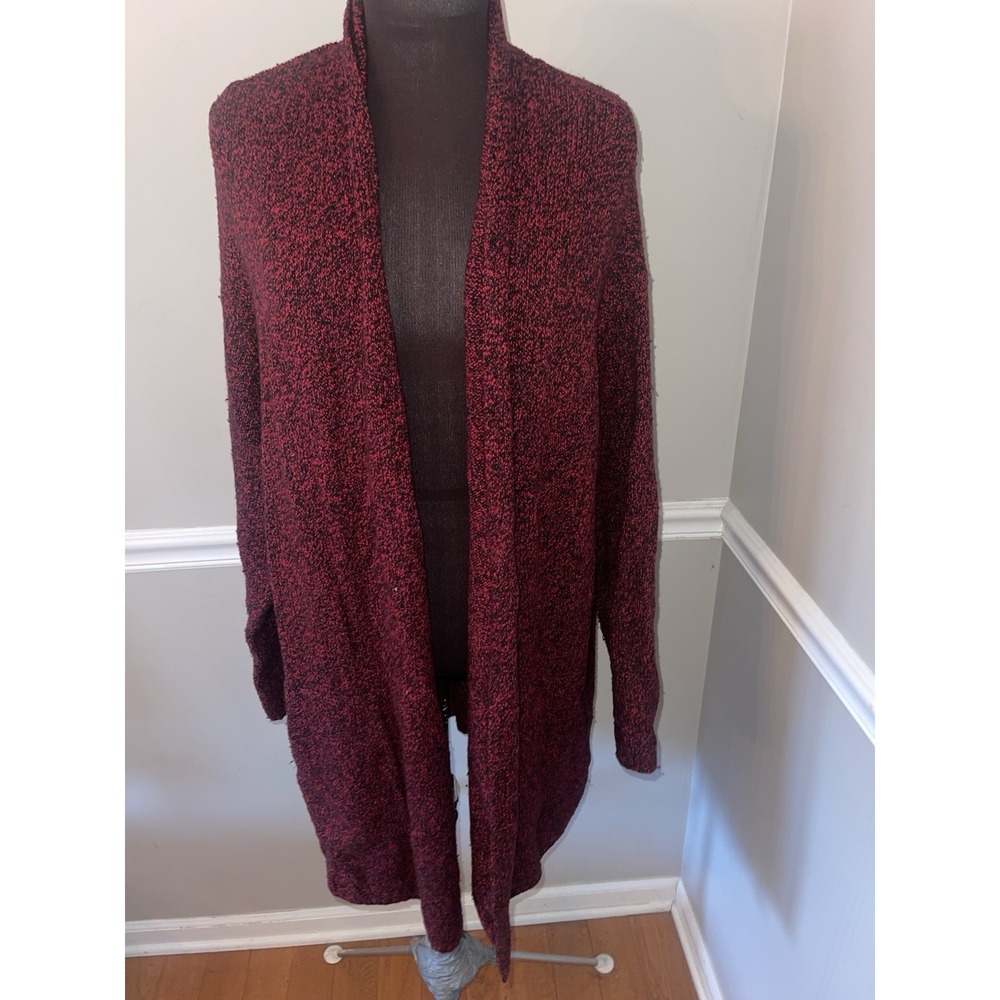 Pure Jill Cardigan Sweater Red Black Womens Sz XL Wool Blend‎
